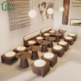 Trendy Solid Wood Coffee Table, Long Bench Sofa, Café Milk Tea Cake Shop Seating Area Booth Sofa