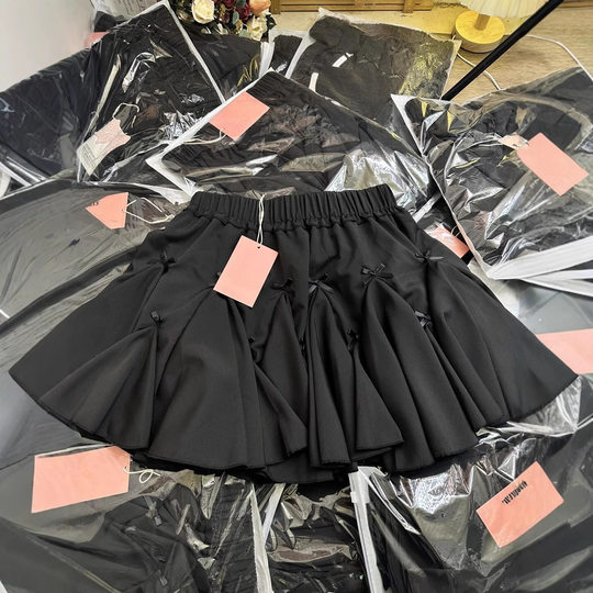 French Style Bow Cake Skirt Skirt Women's Sweet Ballet Style High Waist Lotus Leaf Border Light A- line Short Skirt