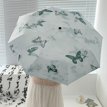 新款国风中式蝴蝶雨伞晴雨两用女折叠伞专业防晒黑胶遮阳伞便携伞