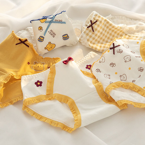 Japanese bear honey soft cute cartoon girl underwear pure cotton crotch mid-waist bag hip breathable women's briefs
