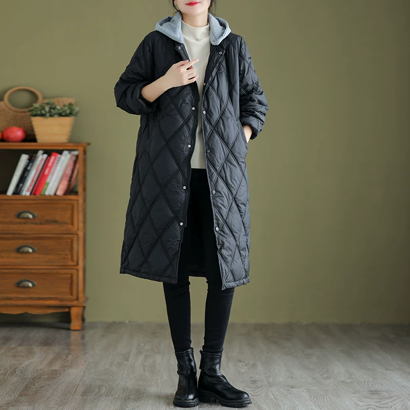 Down jacket, quilted long hat, 2023, plus size, increased thickness, mid-length