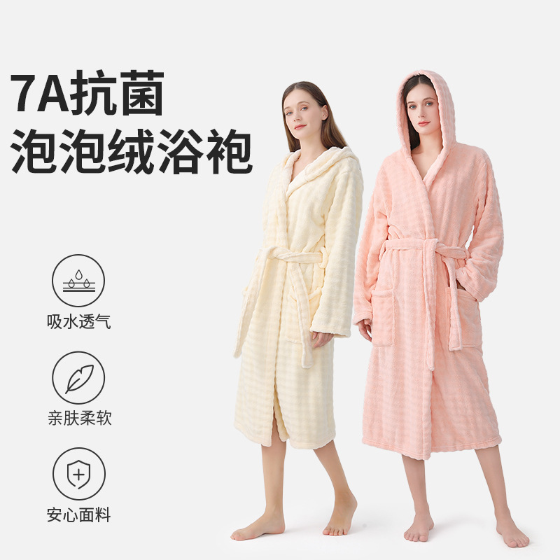 버블 벨벳 나이트 가운 7A 항균 연약한 빠른 건조 가정용 대형 목욕 타월 두꺼운 여분의 대형 파자마 긴 느슨한 목욕 가운