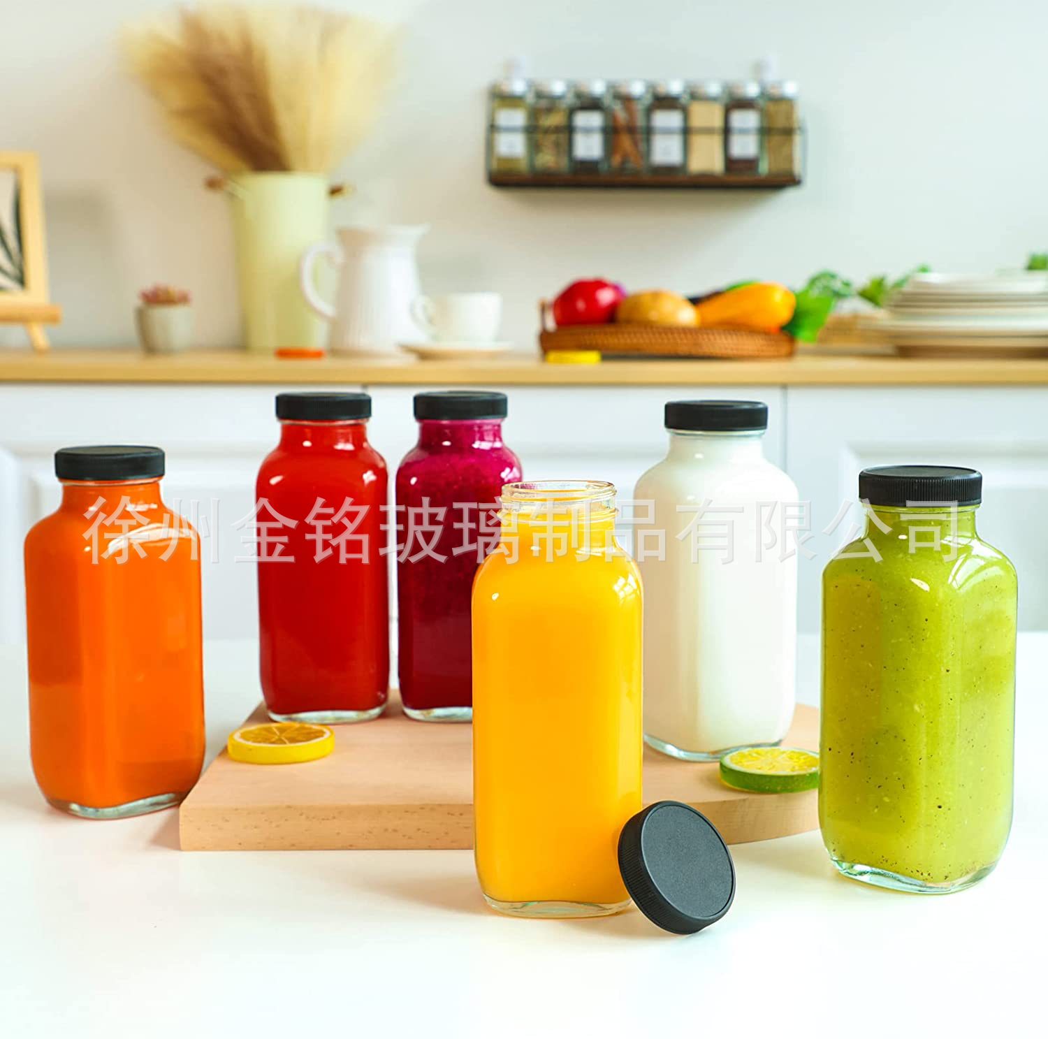 批发方八角玻璃饮料瓶透明果汁瓶田园奶茶杯子密封玻璃瓶网红瓶子