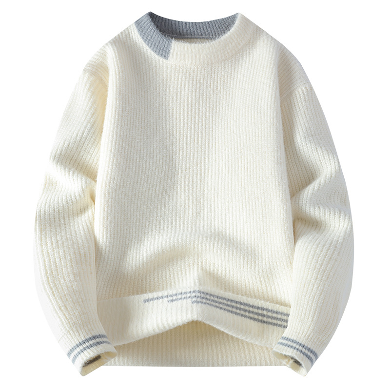 Suéter de cuello redondo de color sólido para hombres texturas de torsión en la camisa de base de invierno y otoño caliente comercio exterior al por mayor transfronterizo image 26