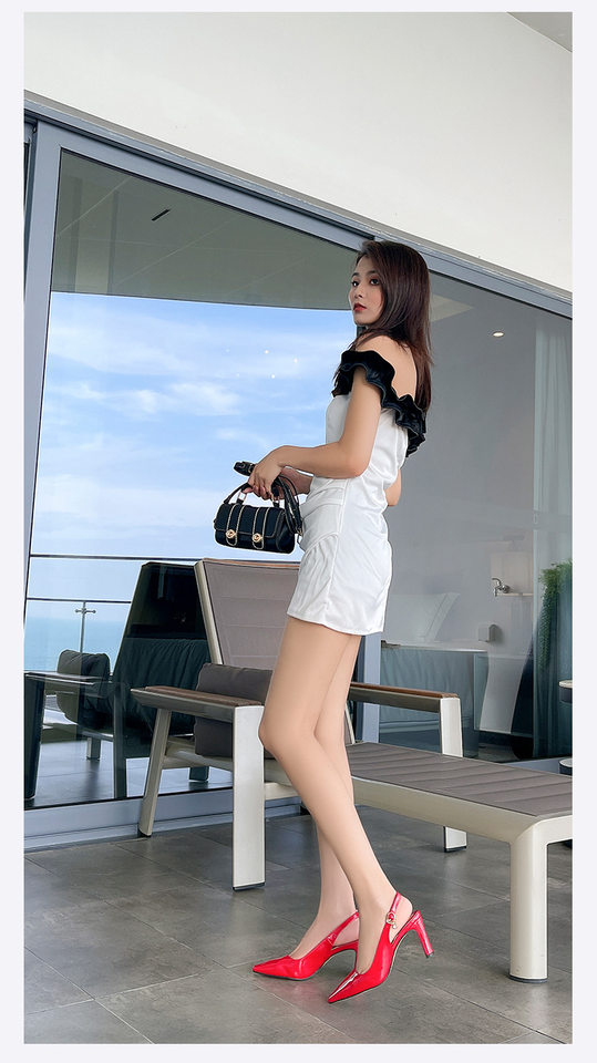 Giày cao gót nữ mũi nhọn gót vuông 6–8 cm chất liệu PU phong cách Hàn Quốc — Màu mơ, Màu trắng, Màu đen, Màu đỏ chi tiết 12