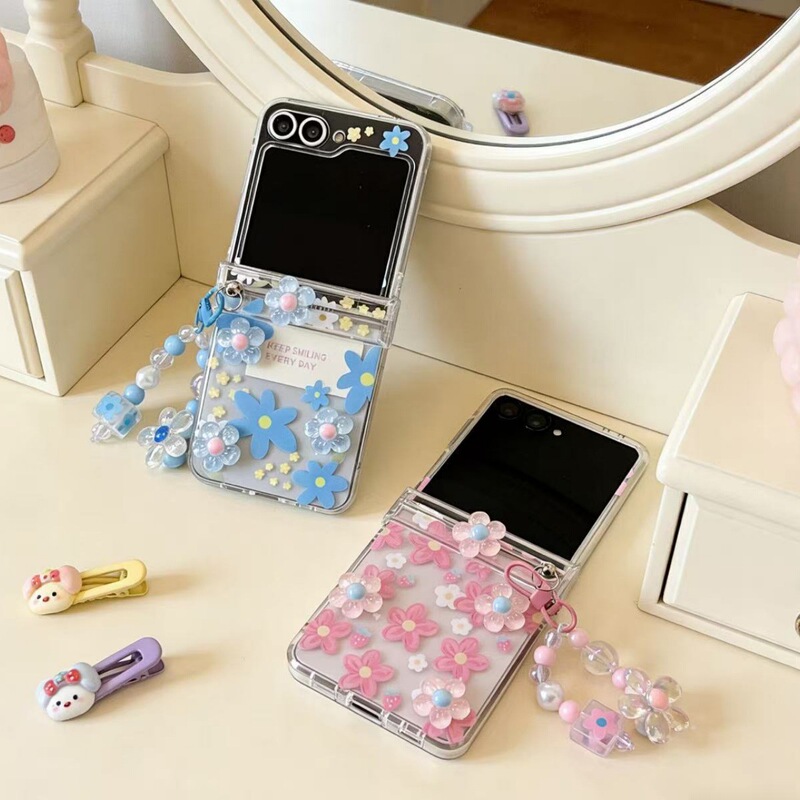 3D Crystal Pink Flower Case Suitable for Samsung Galaxy Z Flip 30% off Foldable Phone Case Zflip5/6 Japan and Korea