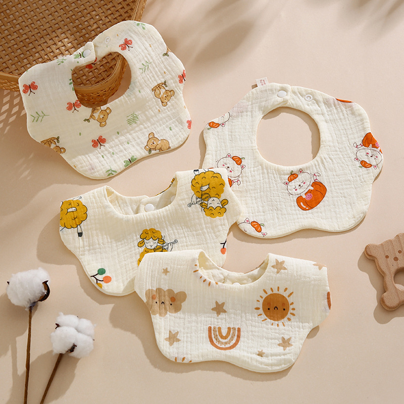 Pure cotton class a bib printing absorbent baby saliva towel factory wholesale baby six-layer gauze petal bib