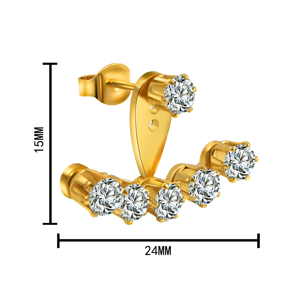 Pendientes de circón de garra redonda de acero inoxidable transfronterizo europeo y americano estilo de lujo ligero de las mujeres simples pendientes de acero de titanio de oro de moda 18k