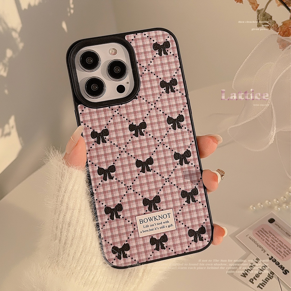 Funda para teléfono con diseño de cuadros y lazo estilo coreano para iPhone 16, 17 Pro Max, estilo dulce para iPhone 11, adecuada para iPhone 15, de cuero para iPhone 13, para invierno.