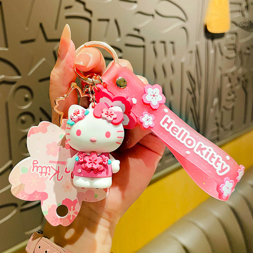KT Sakura Season Keychain Creative Pink Hello Kitty Doll School Bag Small Gift Pendant Wholesale