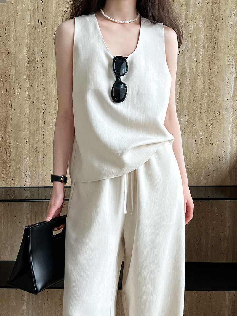 Chaleco sin mangas con abertura en la espalda, top, pantalones anchos, traje coreano de dos piezas para desplazamientos diarios
