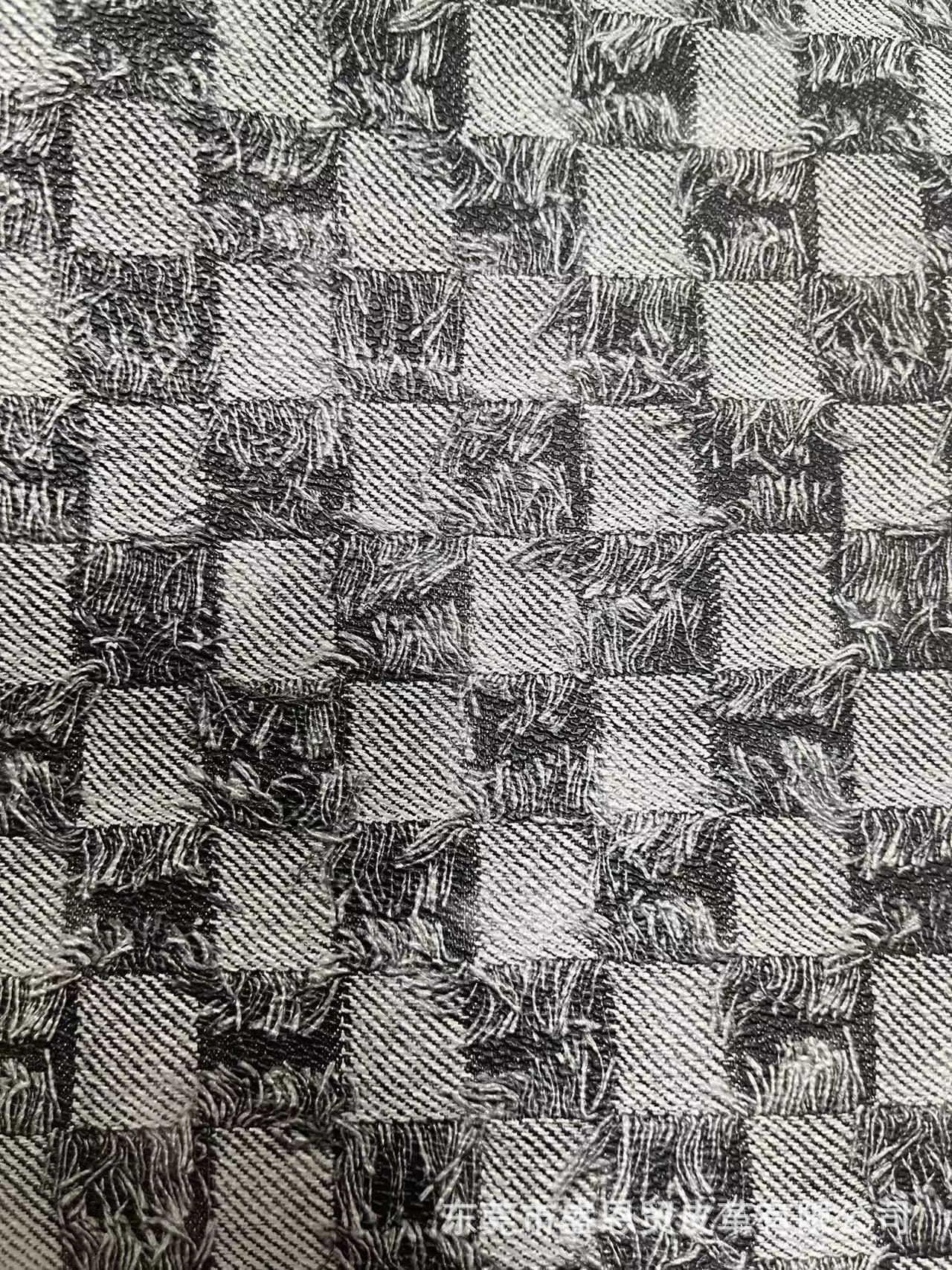 厂家直营PVC皮革0.8彩牛仔方格纹纹拉毛底 箱包软包装饰皮具皮革