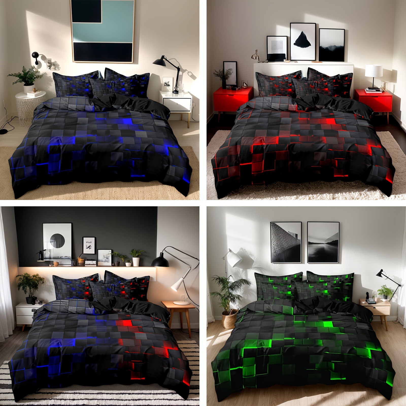 2025新款跨境代发柔软的3D能量块几何立方体设计被套套装|ru