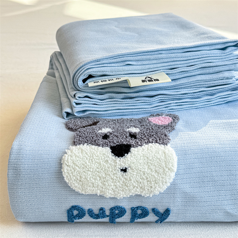 Cartoon Towel Embroidered Cotton Old Coarse Bed Sheet Single Piece 100 Cotton Quilt Single Dormitory Three-Piece Home Kang Single 3 Cartoon Towel Embroidered Cotton Old Coarse Bed Sheet Single Piece 100 Cotton Quilt Single Dormitory Three-Piece Home Kang Single 3