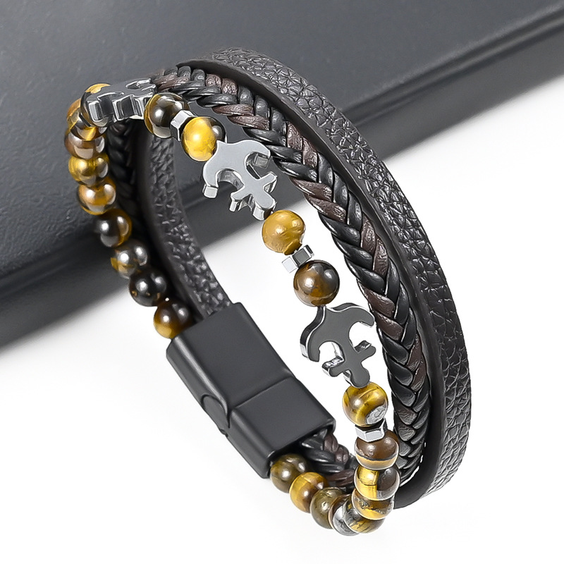 All Seasons Season Retro Punk Solid Color Pu Leather Zinc Alloy Plating Men's Bracelets Men Cord & Leather Bracelets