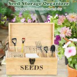 木质种子收纳盒园艺菜籽收纳盒种子种植工具整理盒带锁方形标签盒