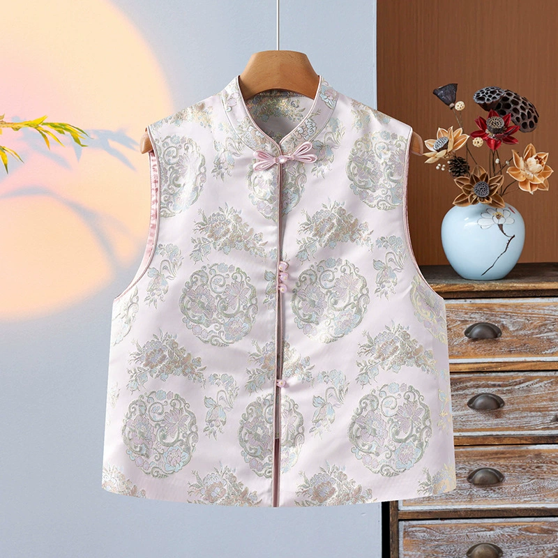 Новый китайский жилетка топ ретро с вертикальным вырезом 2025 национальный ветер с пряжкой мода без рукавов жаккард плечо