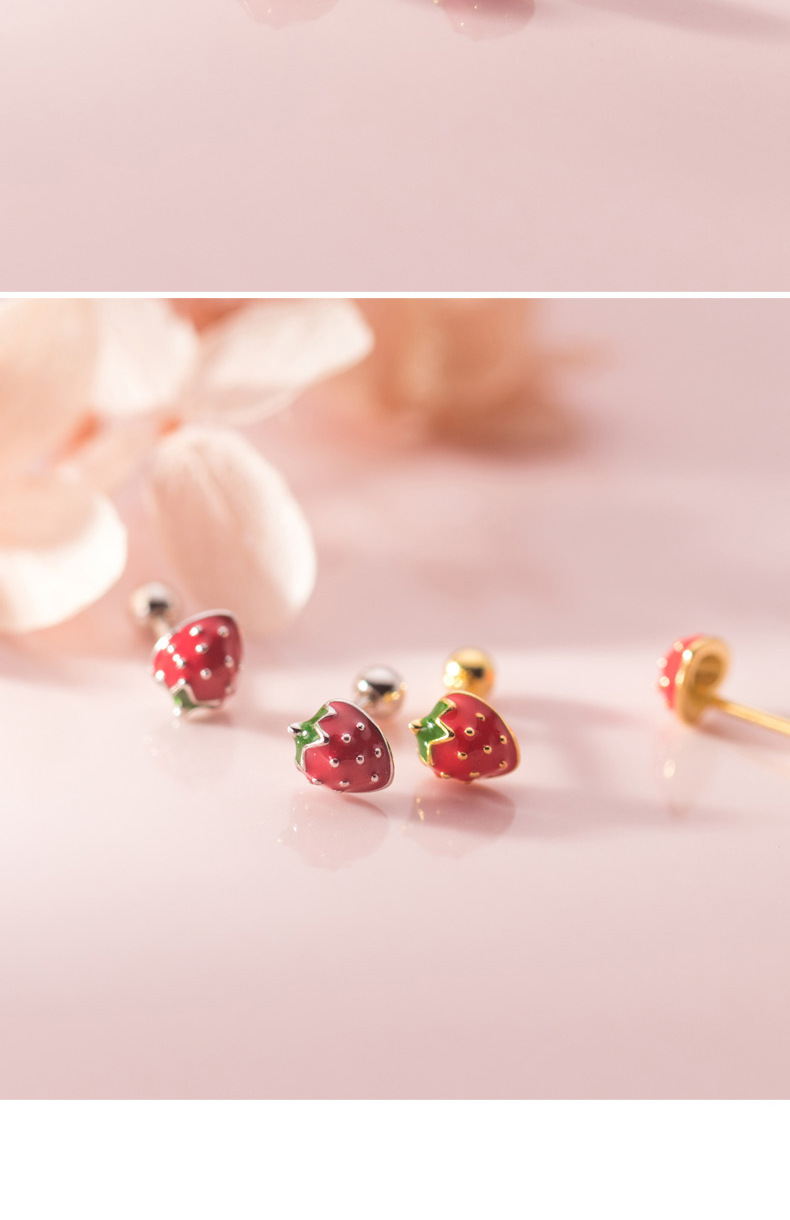 1 Pair Quantity Daily Occasion 925 Sterling Silver Material Strawberry Pattern 1 Pair 925 Sterling Silver Strawberry Ear Studs
