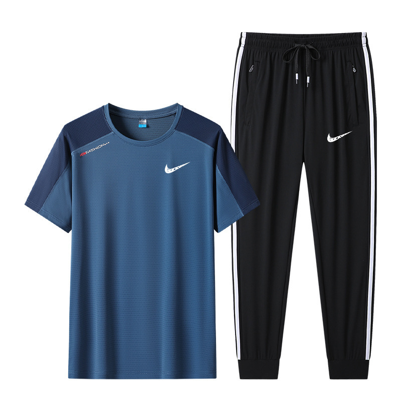 Summer Men's Running Quick-Drying Sports Ice Silk Suit Men's Summer Quick-Drying Shorts Short-Sleeved Sportswear Five-Point Pants