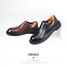 夏季透气软皮休闲男皮鞋男士时尚真皮商务真皮英伦风拉链款5999