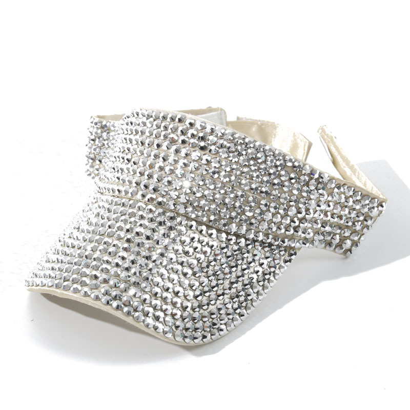 Sombrero de playa vacío europeo y americano con techo vacío de diamante brillante de punto de perforación de sombra sin techo de lengua de pato en el viento