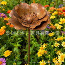 跨境生锈罂粟花铁艺花户外装饰地插庭院后院装饰花朵