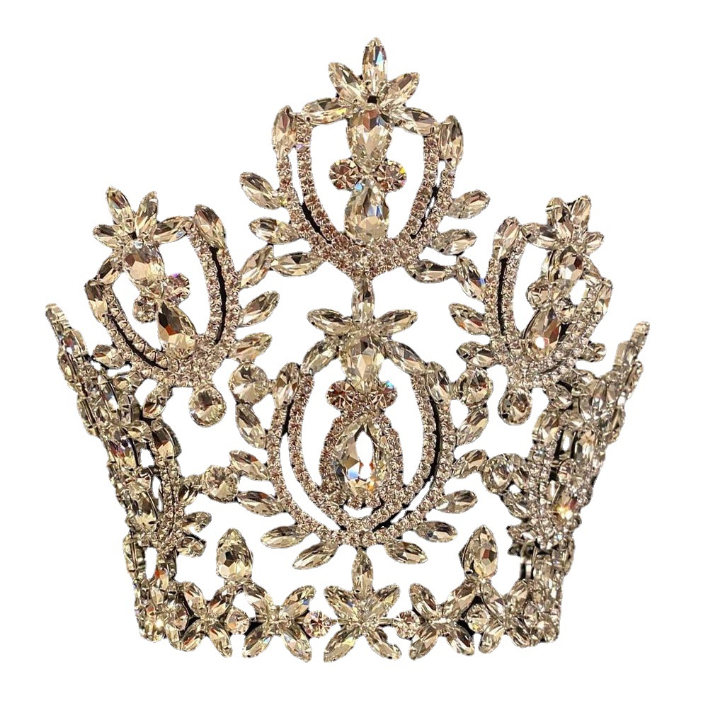 Corona de diamantes de imitación de gran tamaño transfronterizo Corona de lujo nupcial incrustada en diamantes europeos y americanos Corona de joyería de selección de belleza