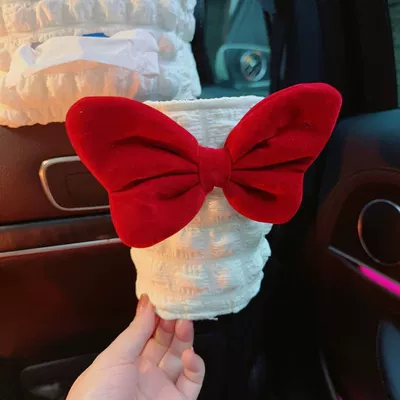 Type, Cute, Simple, High-End Feel, Paper – Car tissue box/set - no-specifications-red-bow-puff-trash-can