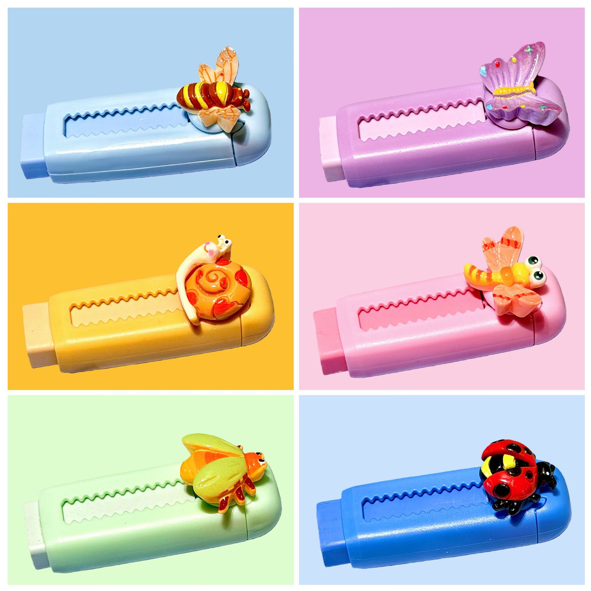 Eraser de insectos creativo resina de dibujos animados colorido lindo animal empuje tirar Eraser estudiantes aprenden papelería