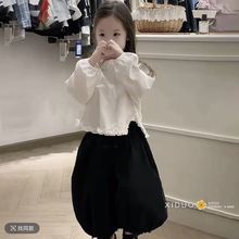 女童套装2025春秋新款儿童宽松娃娃衫上衣洋气灯笼裤两件套白衬衫
