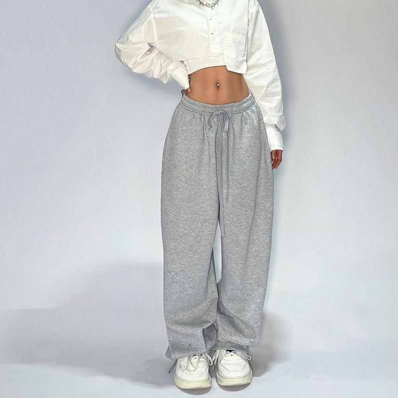 Y2K American Hip Hop Retro Wide Leg Pants Grey Jazz Jogging Sports Pants Loose Street Casual Pants