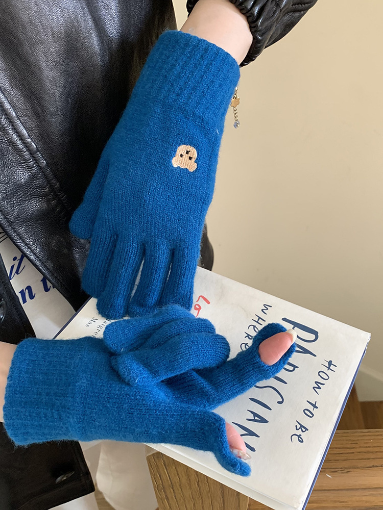 Estudiante a prueba de frío lana de punto a caballo cinco dedos Pantalla táctil de dibujos animados guantes calientes de invierno femenino engrosada linda pareja