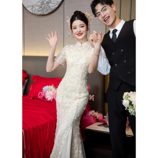 New Chinese Cheongsam Improved Fishtail Dress 2025 New Bridal Engagement Dress