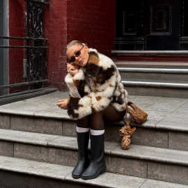Brown White Spotted Faux Fur Coat秋冬新款撞色短款仿皮草外套