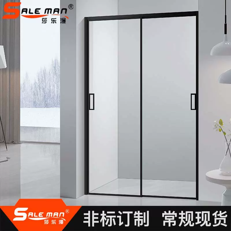 304不锈钢一字型双移门淋浴房玻璃隔断干湿分离浴室洗澡间淋浴房