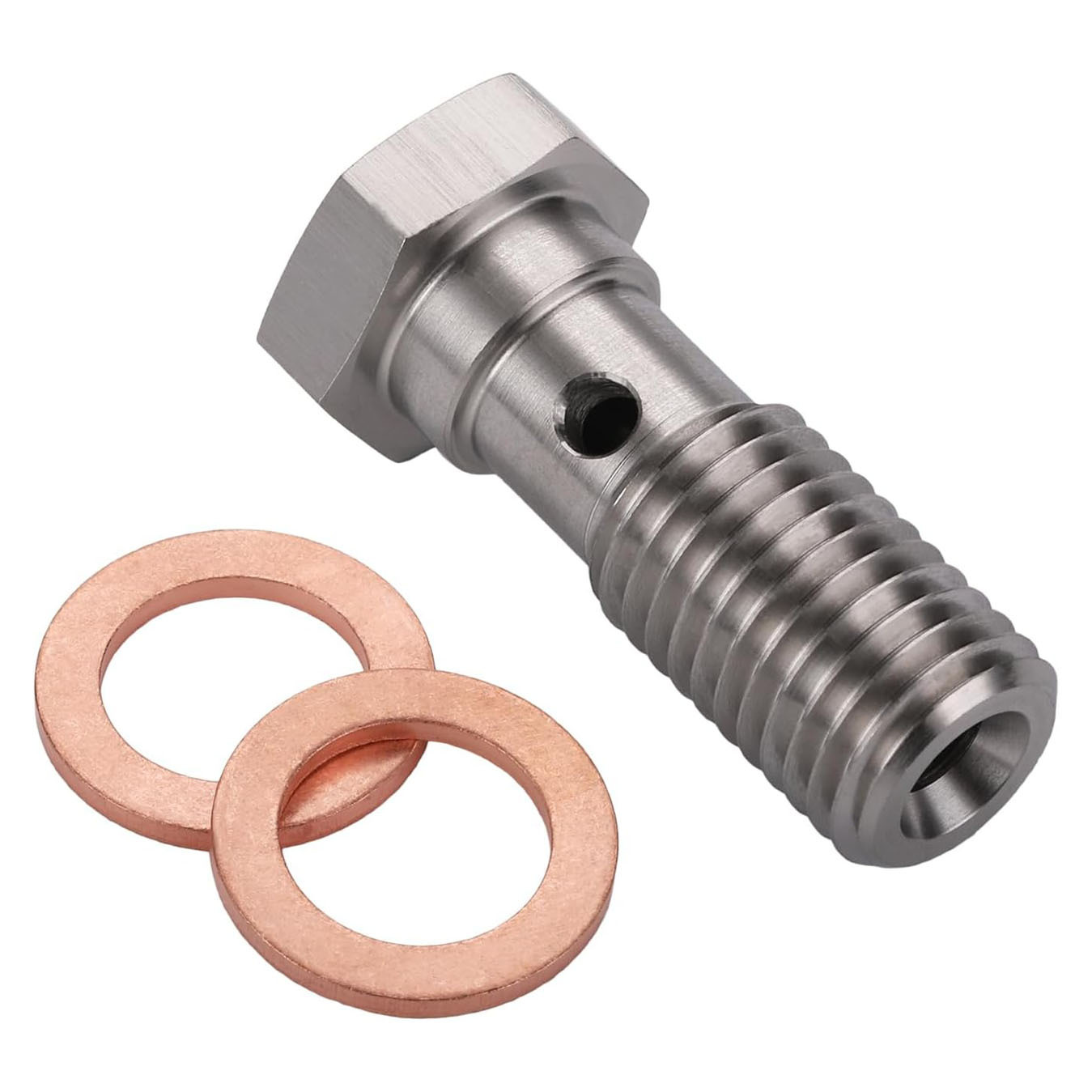 Stainless steel banjo bolt brake line connector with copper washer suitable for car calipers and clutches