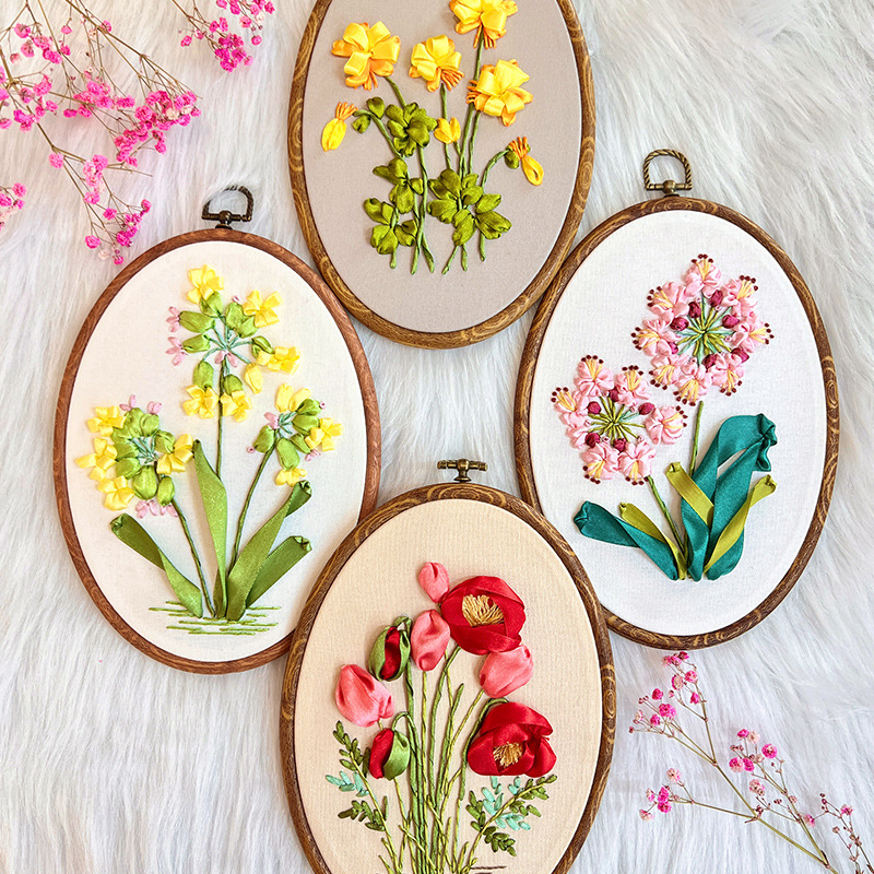 Nuevo producto Bordado de cinta Pintura colgante tridimensional Bordado Lu Paquete de material de bricolaje hecho a mano Decoración de la sala de estar Decoración Pintura colgante simple para principiantes