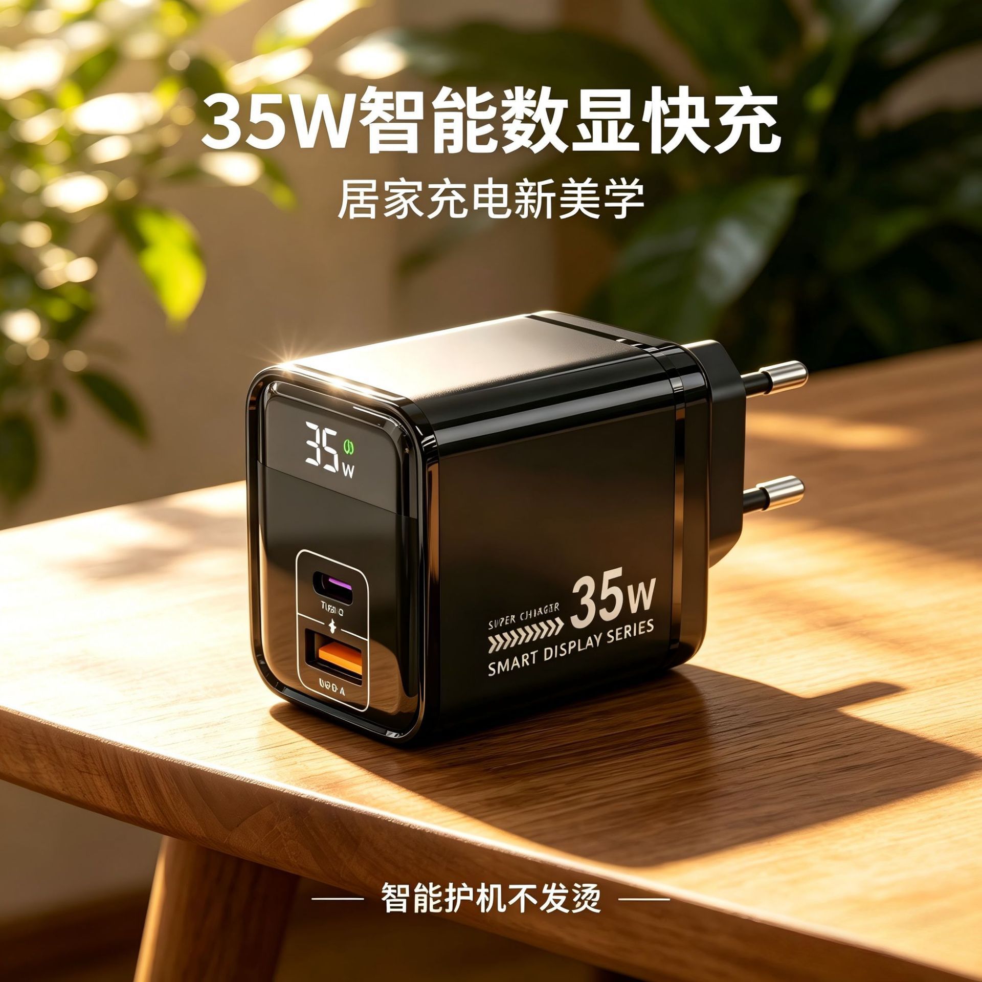 Cross-Border Pd35W Screen-Display Charger Dual-Port A+C Digital Display Fast Charging Adapter for Mobile Phones and Small Appliances Factory Wholesale