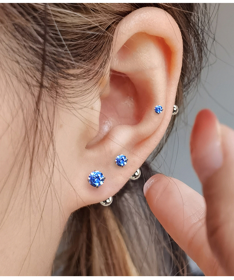 Silver Material Simple Style Round Silver Plating Inlay Rhinestones Ear Studs 1 Pair