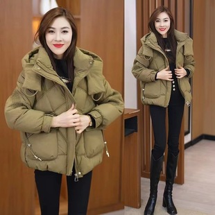 Short Down Cotton-padded Coat Women's Coat 2024 Winter New Fashion Western Style Small Bread Coat Hooded Thickened Cotton-padded Coat
