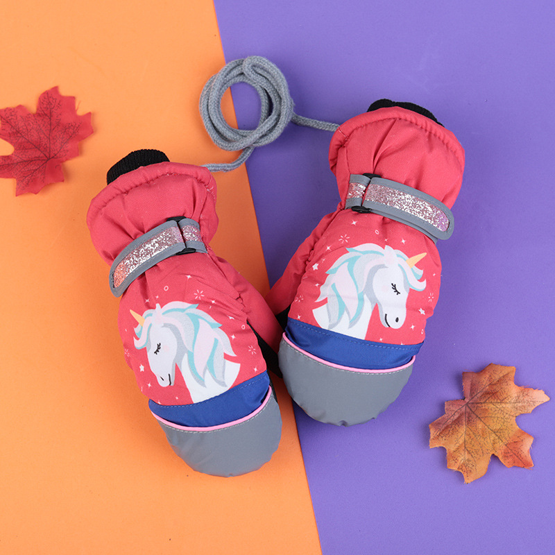 Nieve para niños forrada de lana engrosada impermeable antideslizante a prueba de viento de dibujos animados frío dedo paralelo dedo esquí bebé guantes de invierno