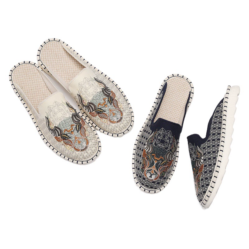 Мужские тканевые туфли в китайском стиле с вышивкой, формованные под давлением, на мягкой подошве, дышащие, с вышивкой головы быка