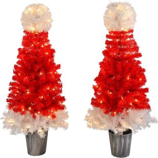 Foreign Trade Environmentally Friendly Christmas Tree Customization Wholesale Pvc 1.2m Red and White Christmas Hat Design with Lights Indoor Decorations