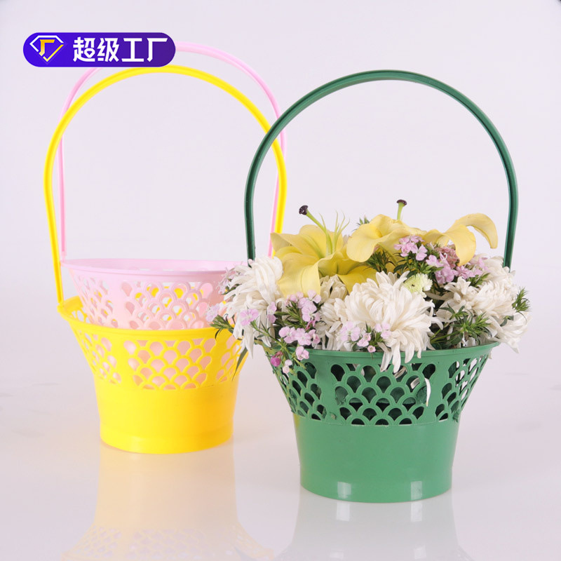 Cestas de flores de plástico portátiles floristas con cestas de plástico de flores frescas, cestas de regalos de frutas, cestas de flores huecas, paquetes de flores frescas