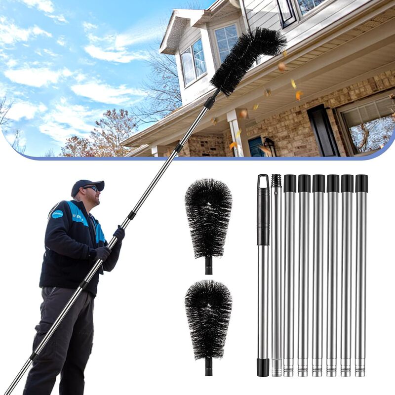 Cross-Border Wholesale Telescopic Pole Eaves Cleaning Brush, Drain Gutter Filter Brush, Sewer Brush, Pipe Gutter Cleaning Brush