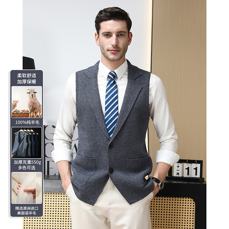 lana hombre otoño invierno nuevo traje de hombre chaleco de cuello de lana de mediana edad hombre cuello de V sin mangas suéter de hombre