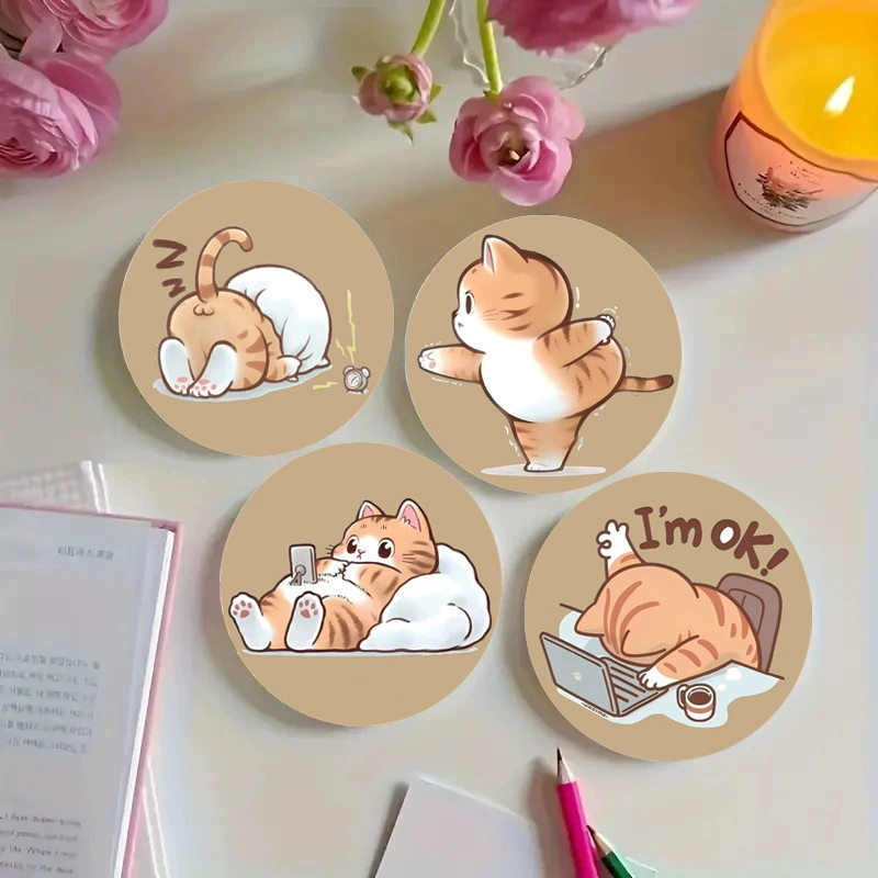 Cute creative wooden hot and cold acrylic decorations, 6 pieces, cat