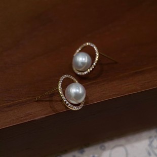 18K Gold Accessories, Exquisite Circle Earrings, White Zircon Inlaid with Yellow and White Beads, 6-7, 7-8 Accessories Without Beads
