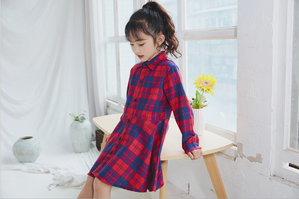 New European and American children's clothing girls' plaid shirt