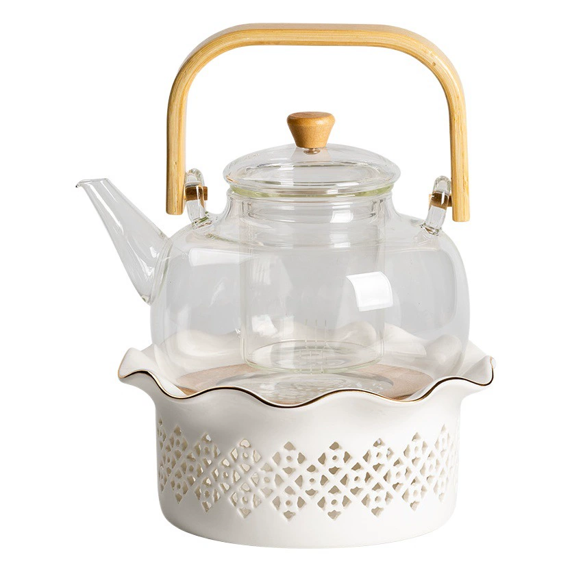 Керамическая кружевная теплая чайная печь Свеча Кипящая чайная печь Цветочный чайник Печь для консервации тепла Чайник Nordic Base Теплая чайная посуда